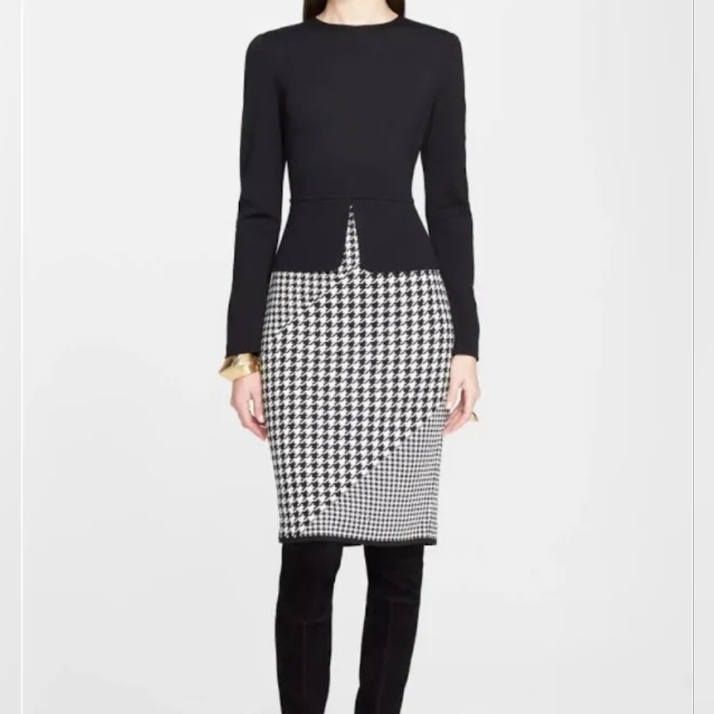 St.John Houndstooth Peplum Sheath Dress